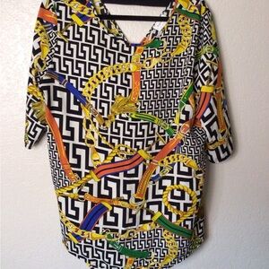 Espresso Black and Yellow Geometric Women's Blouse